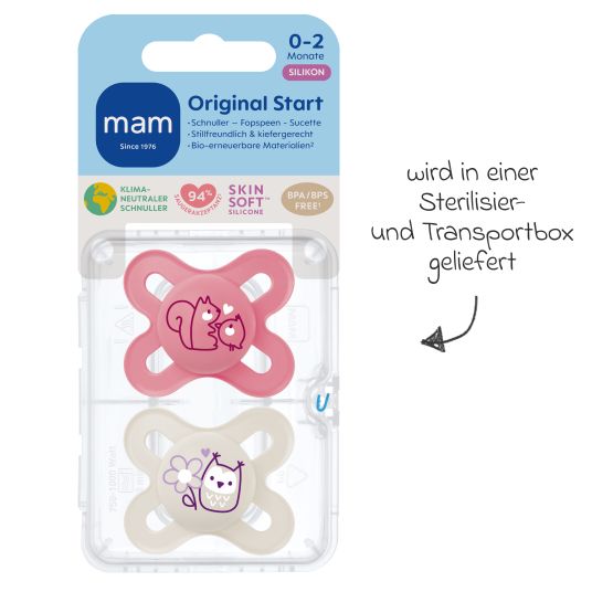 MAM Pacifier 2-pack Original Start - Silicone 0-2 M - Pink & Beige