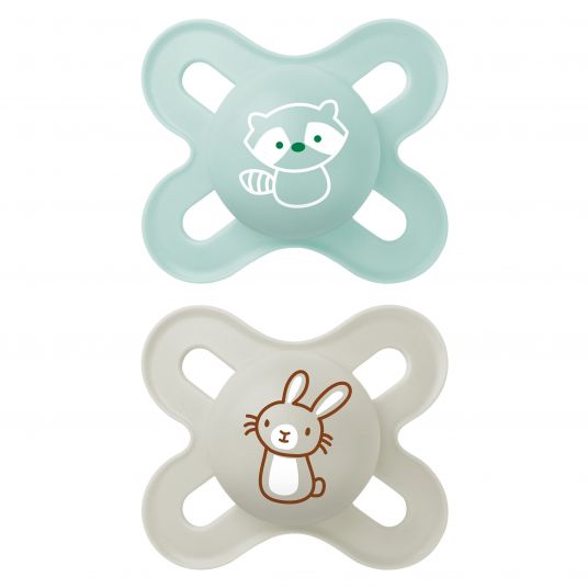 MAM Pacifier 2-pack Start Elements - latex 0-2 M - raccoon and bunny