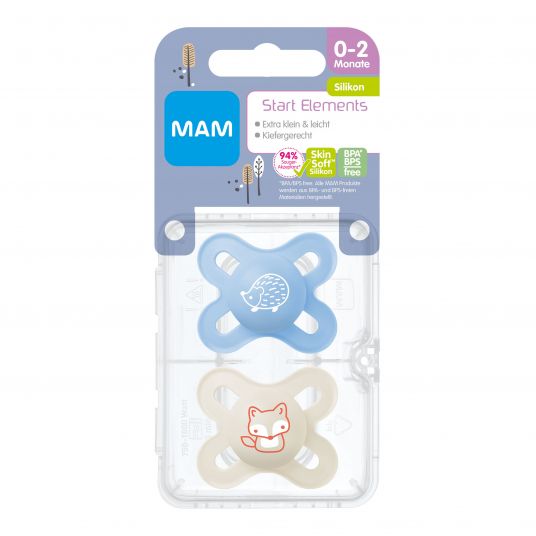 MAM Ciuccio 2 Pack Start Elements - Silicone 0-2 M - Riccio e Volpe