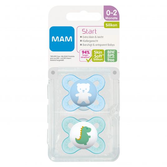 MAM Pacifier 2 Pack Start - Silicone 0-2 M - Bear & Dino