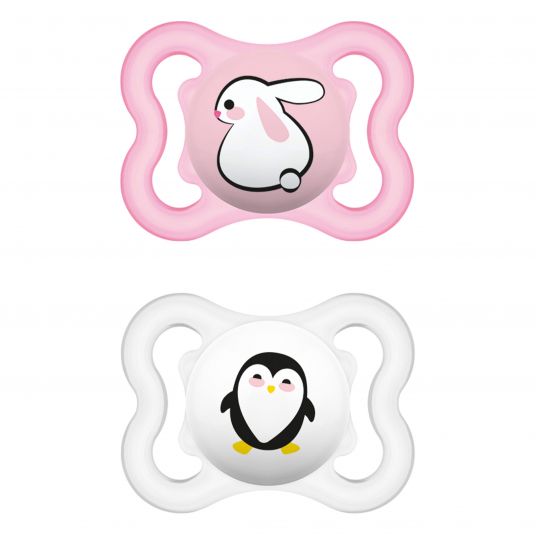 MAM Pacifier 2 Pack Supreme - Silicone 0-6 M - Bunny & Penguin