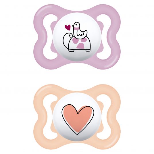 MAM - Pacifier 2 Pack Supreme - Silicone 0-6 M - Turtle & Heart 