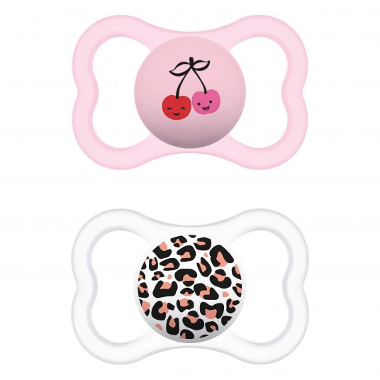 MAM Pacifier 2 Pack Supreme - Silicone from 16 M - Cherry & Leopard