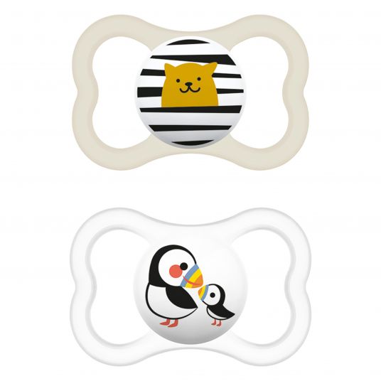 MAM Pacifier 2 Pack Supreme - Silicone from 16 M - Puffin & Cat