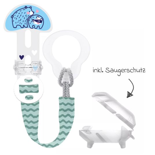 MAM Pacifier strap Clip it! with cover - bear