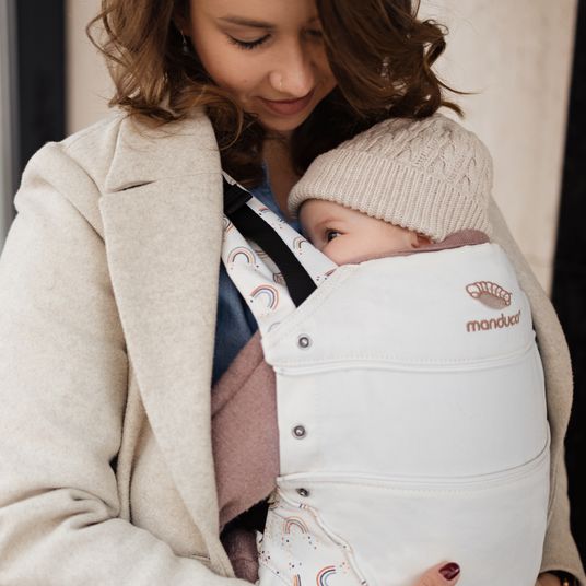 manduca Baby carrier First for newborns from 3.5 kg - 20 kg with 3 carrying positions made of 100% organic cotton - RainbowDay - Sand Print