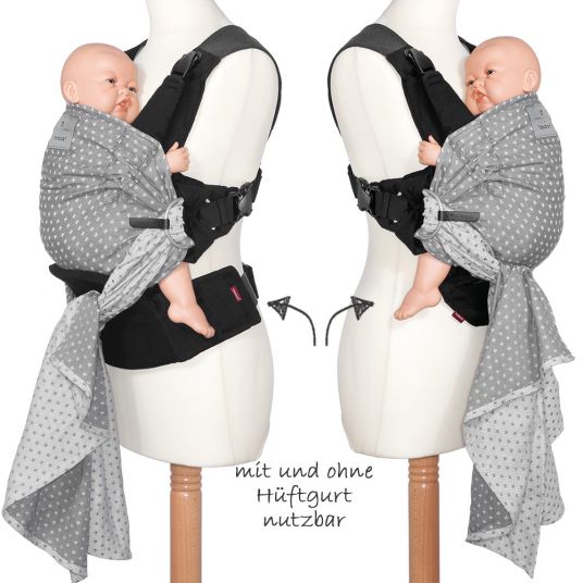 manduca Babytrage / Tragetuch Duo mit abnehmbarem Hüftgurt Wild Crosses - bellybutton - Grey