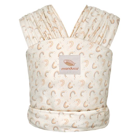 manduca Babytragetuch Sling elastisch 510 x 60 cm für Neugeborene ab 3,5 kg - 15 kg aus 100% Bio-Baumwolle - RainbowDay - Sand Print