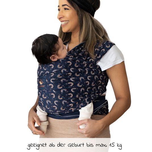 manduca Babytragetuch Sling elastisch 510 x 60 cm für Neugeborene ab 3,5 kg - 15 kg aus 100% Bio-Baumwolle - RainbowNight - Navy Print