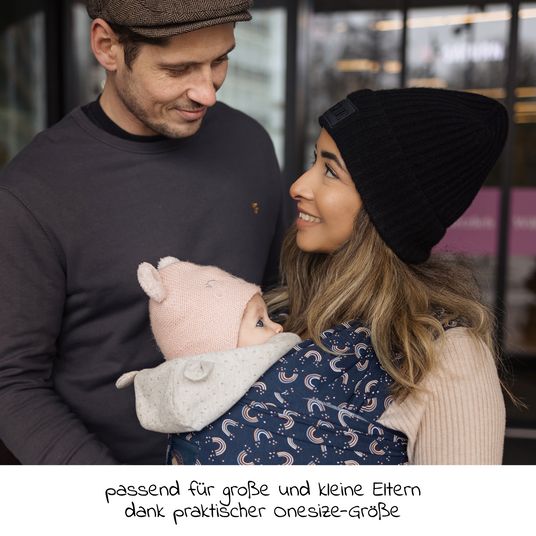 manduca Babytragetuch Sling elastisch 510 x 60 cm für Neugeborene ab 3,5 kg - 15 kg aus 100% Bio-Baumwolle - RainbowNight - Navy Print