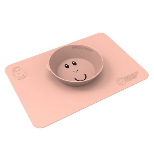 Matchstick Monkey Learning to eat bowl with non-slip silicone mat - Monkey - Old pink