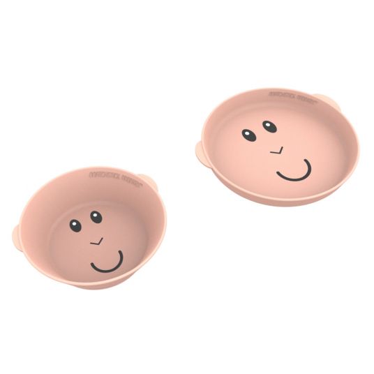 Matchstick Monkey Learning to eat set plate & bowl made of silicone - monkey - dusky pink