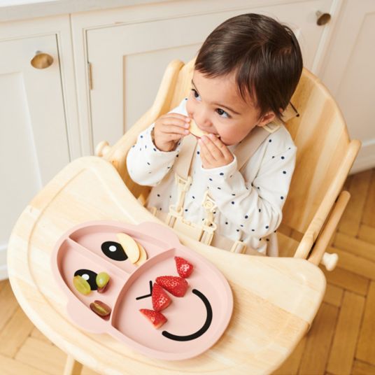 Matchstick Monkey Learning to eat plate with silicone divider - Monkey - Old pink