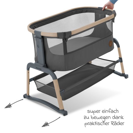 Maxi-Cosi 2-in-1 Beistellbett Iora Air mit Schaukelfunktion, atmungsaktive Stoffe, klappbar, inkl. Matratze & Reisetasche - Beyond Graphite