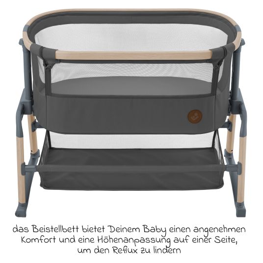 Maxi-Cosi 2-in-1 Beistellbett Iora Air mit Schaukelfunktion, atmungsaktive Stoffe, klappbar, inkl. Matratze & Reisetasche - Beyond Graphite