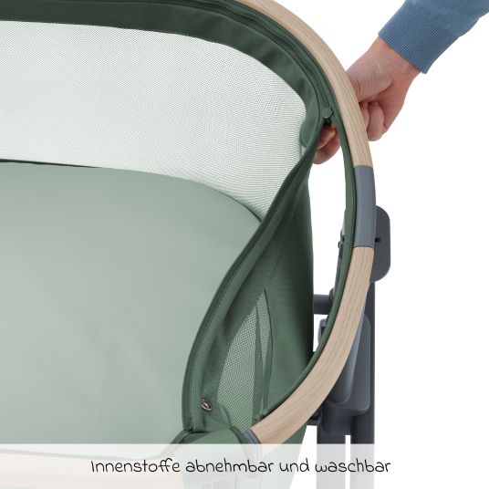 Maxi-Cosi 2-in-1 Beistellbett Iora Air mit Schaukelfunktion, atmungsaktive Stoffe, klappbar, inkl. Matratze & Reisetasche - Beyond Green