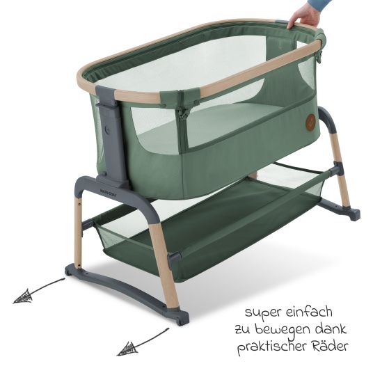 Maxi-Cosi 2-in-1 Beistellbett Iora Air mit Schaukelfunktion, atmungsaktive Stoffe, klappbar, inkl. Matratze & Reisetasche - Beyond Green