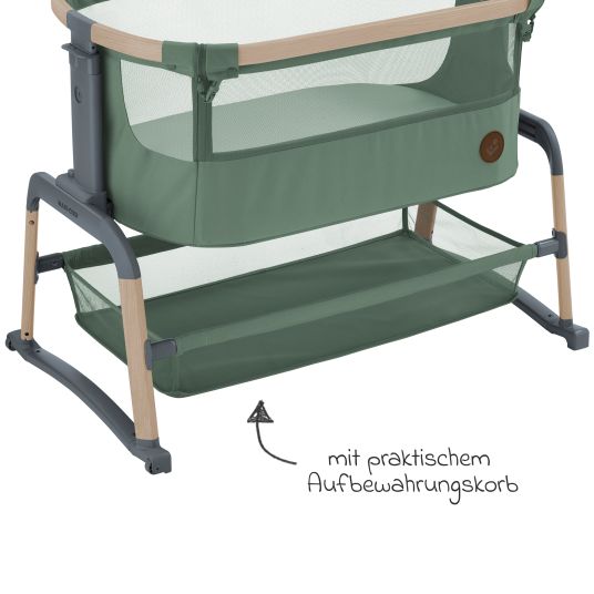 Maxi-Cosi 2-in-1 Beistellbett Iora Air mit Schaukelfunktion, atmungsaktive Stoffe, klappbar, inkl. Matratze & Reisetasche - Beyond Green