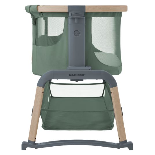 Maxi-Cosi 2-in-1 Beistellbett Iora Air mit Schaukelfunktion, atmungsaktive Stoffe, klappbar, inkl. Matratze & Reisetasche - Beyond Green