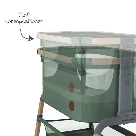 Maxi-Cosi 2-in-1 Beistellbett Iora Air mit Schaukelfunktion, atmungsaktive Stoffe, klappbar, inkl. Matratze & Reisetasche - Beyond Green