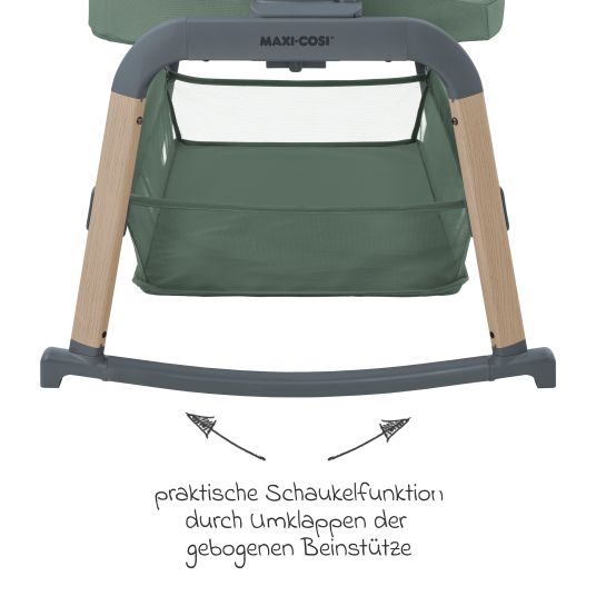 Maxi-Cosi 2-in-1 Beistellbett Iora Air mit Schaukelfunktion, atmungsaktive Stoffe, klappbar, inkl. Matratze & Reisetasche - Beyond Green