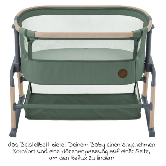 Maxi-Cosi 2-in-1 Beistellbett Iora Air mit Schaukelfunktion, atmungsaktive Stoffe, klappbar, inkl. Matratze & Reisetasche - Beyond Green