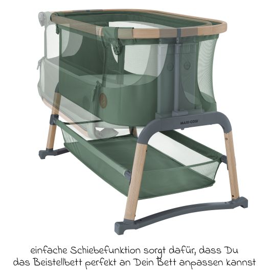 Maxi-Cosi 2-in-1 Beistellbett Iora Air mit Schaukelfunktion, atmungsaktive Stoffe, klappbar, inkl. Matratze & Reisetasche - Beyond Green