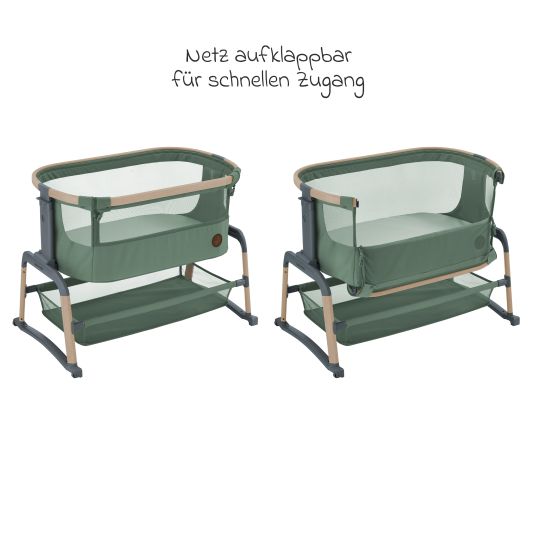 Maxi-Cosi 2-in-1 Beistellbett Iora Air mit Schaukelfunktion, atmungsaktive Stoffe, klappbar, inkl. Matratze & Reisetasche - Beyond Green