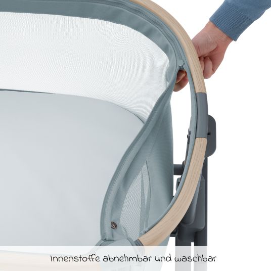 Maxi-Cosi 2-in-1 Beistellbett Iora Air mit Schaukelfunktion, atmungsaktive Stoffe, klappbar, inkl. Matratze & Reisetasche - Beyond Grey