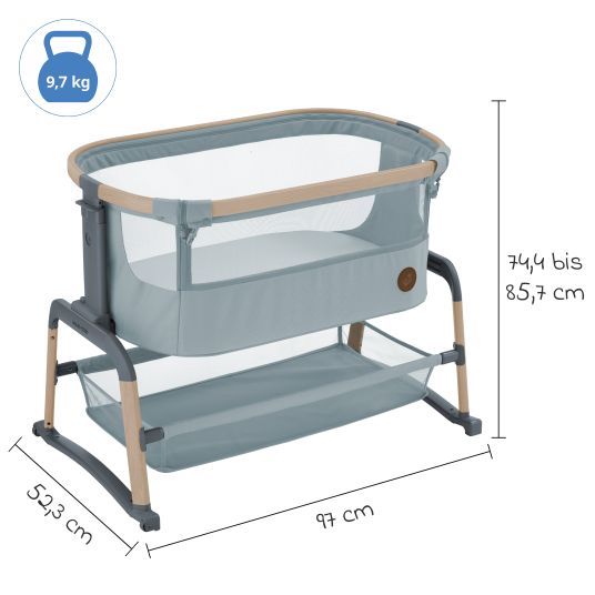 Maxi-Cosi 2-in-1 Beistellbett Iora Air mit Schaukelfunktion, atmungsaktive Stoffe, klappbar, inkl. Matratze & Reisetasche - Beyond Grey