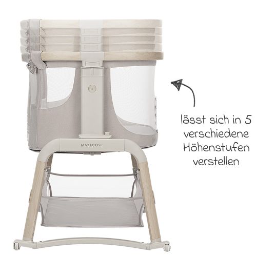 Maxi-Cosi 2-in-1 Beistellbett Iora Air mit Schaukelfunktion, atmungsaktive Stoffe, klappbar, inkl. Matratze & Reisetasche - Classic Beige Eco FR