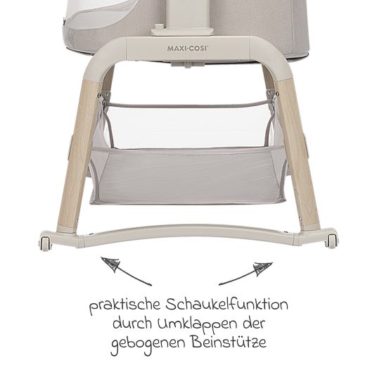 Maxi-Cosi 2-in-1 Beistellbett Iora Air mit Schaukelfunktion, atmungsaktive Stoffe, klappbar, inkl. Matratze & Reisetasche - Classic Beige Eco FR