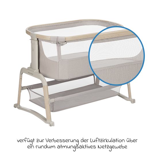 Maxi-Cosi 2-in-1 Beistellbett Iora Air mit Schaukelfunktion, atmungsaktive Stoffe, klappbar, inkl. Matratze & Reisetasche - Classic Beige Eco FR