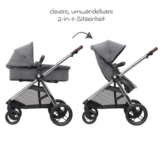 Maxi-Cosi Passeggino Zelia³ 2 in 1 con seduta e navicella in uno, maniglione regolabile, 22 kg - Luxe Twillic Grey