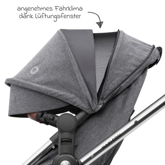 Maxi-Cosi 2-in-1 Kombi-Kinderwagen Zelia³ verwendbarer Sitz & Wanne in einem, verstellbarer Schieber, 22 kg - Luxe Twillic Grey