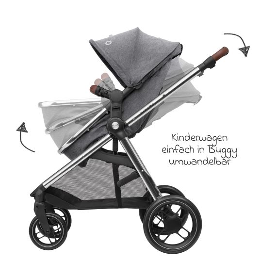 Maxi-Cosi Passeggino Zelia³ 2 in 1 con seduta e navicella in uno, maniglione regolabile, 22 kg - Luxe Twillic Grey