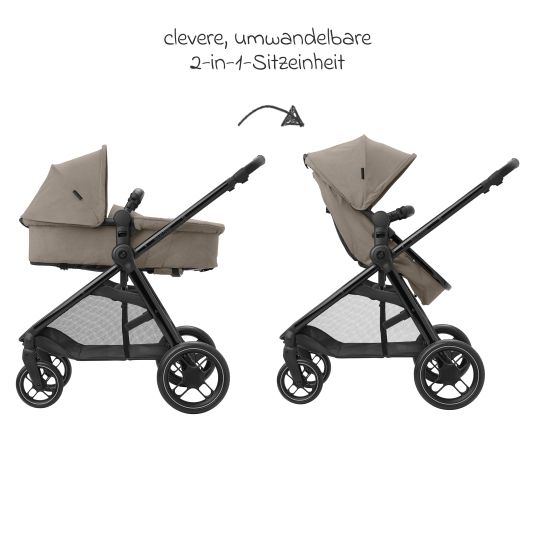 Maxi-Cosi Passeggino Zelia³ 2 in 1 con seduta e navicella in uno, maniglione regolabile, 22 kg - Luxe Twillic Truffle