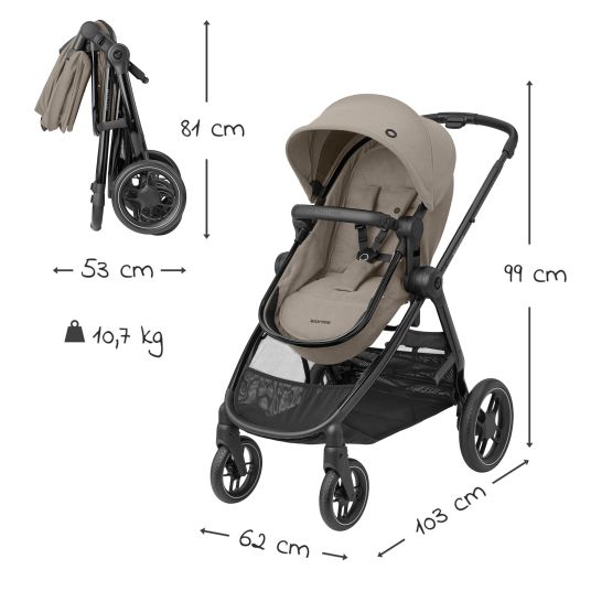 Maxi-Cosi Passeggino Zelia³ 2 in 1 con seduta e navicella in uno, maniglione regolabile, 22 kg - Luxe Twillic Truffle