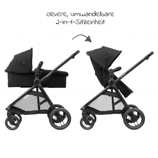 Maxi-Cosi 2 -in- 1 Kombi-Kinderwagen Zelia³ wendbarer Sitz & Wanne in einem, verstellbarer Schieber, 22 kg - Essential Black