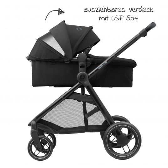 Maxi-Cosi 2 -in- 1 Combi Stroller Zelia³ Reversible Seat & Carrycot in One, Adjustable Pushbar, 22 kg - Essential Black