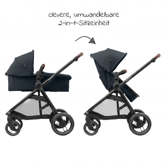 Maxi-Cosi - 2 -in- 1 kg wendbarer & 22 Sitz Graphite Essential in Zelia³ Kombi-Kinderwagen Wanne einem, verstellbarer Schieber, 