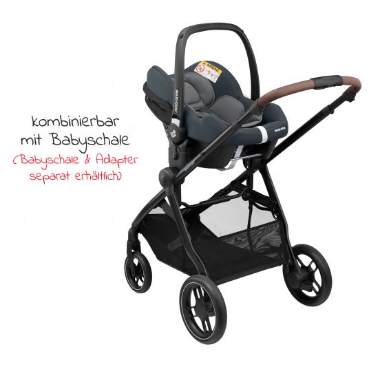 Maxi-Cosi 2 -in- 1 Combi Stroller Zelia³ Reversible Seat & Carrycot in One, Adjustable Pushers, 22 kg - Essential Graphite
