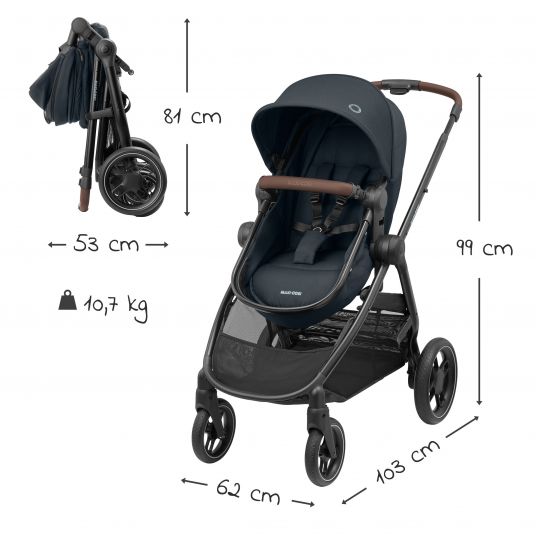 Maxi-Cosi 3- in-1 Kombi-Kinderwagen-Set Zelia³ inkl. Babyschale CabrioFix i-Size & Adapter, 22 kg - Essential Graphite