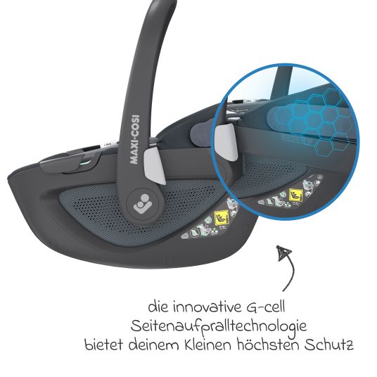 Maxi-Cosi 3in1 Babyschale & Reboarder-Set FamilyFix 360 ab Geburt bis 4 Jahre (40 - 105 cm) mit Babyschale Pebble 360 & Kindersitz Pearl 360 inkl. Isofix-Basis FamilyFix, Schutzunterlage, Activity-Trapez & Schnullertasche - Graphite