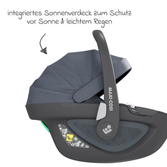 Maxi-Cosi Set 3in1 seggiolino auto e rialzo FamilyFix 360 dalla nascita ai 4 anni (40 - 105 cm) con seggiolino auto Pebble 360 e seggiolino Pearl 360 inclusi FamilyFix, cuscinetto protettivo, imbracatura e borsa portaciuccio - Grafite