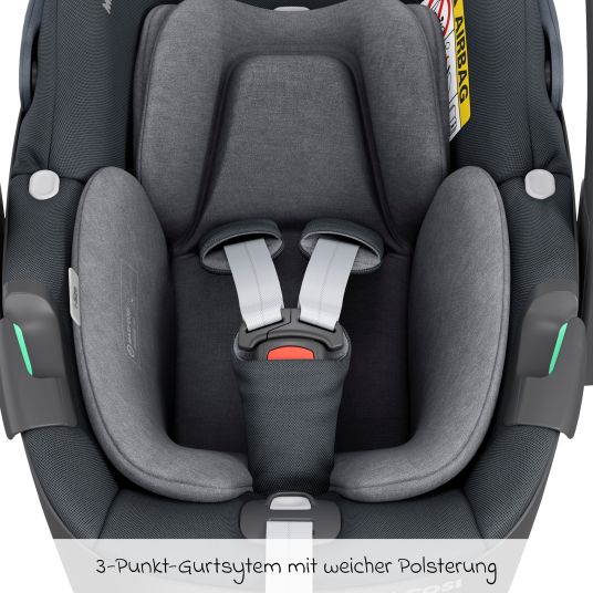 Maxi-Cosi 3in1 Babyschale & Reboarder-Set FamilyFix 360 ab Geburt bis 4 Jahre (40 - 105 cm) mit Babyschale Pebble 360 & Kindersitz Pearl 360 inkl. Isofix-Basis FamilyFix, Schutzunterlage, Activity-Trapez & Schnullertasche - Graphite