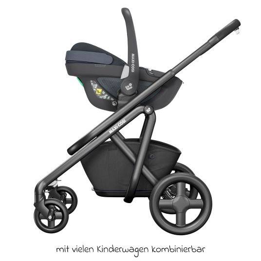 Maxi-Cosi Set 3in1 seggiolino auto e rialzo FamilyFix 360 dalla nascita ai 4 anni (40 - 105 cm) con seggiolino auto Pebble 360 e seggiolino Pearl 360 inclusi FamilyFix, cuscinetto protettivo, imbracatura e borsa portaciuccio - Grafite