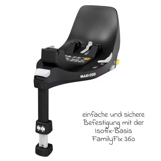 Maxi-Cosi 3in1 Babyschale & Reboarder-Set FamilyFix 360 ab Geburt bis 4 Jahre (40 - 105 cm) mit Babyschale Pebble 360 & Kindersitz Pearl 360 inkl. Isofix-Basis FamilyFix, Schutzunterlage, Activity-Trapez & Schnullertasche - Graphite