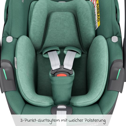 Maxi-Cosi 3in1 Babyschale & Reboarder-Set FamilyFix 360 ab Geburt bis 4 Jahre (40 - 105 cm) mit Babyschale Pebble 360 & Kindersitz Pearl 360 inkl. Isofix-Basis FamilyFix, Schutzunterlage, Activity-Trapez & Schnullertasche - Green