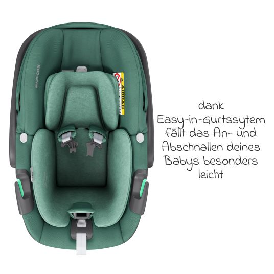 Maxi-Cosi 3in1 Babyschale & Reboarder-Set FamilyFix 360 ab Geburt bis 4 Jahre (40 - 105 cm) mit Babyschale Pebble 360 & Kindersitz Pearl 360 inkl. Isofix-Basis FamilyFix, Schutzunterlage, Activity-Trapez & Schnullertasche - Green